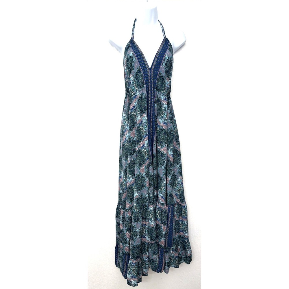 Raga Anthropologie Dress Womans Size XS Blue Green Maxi Dress Sleeveless